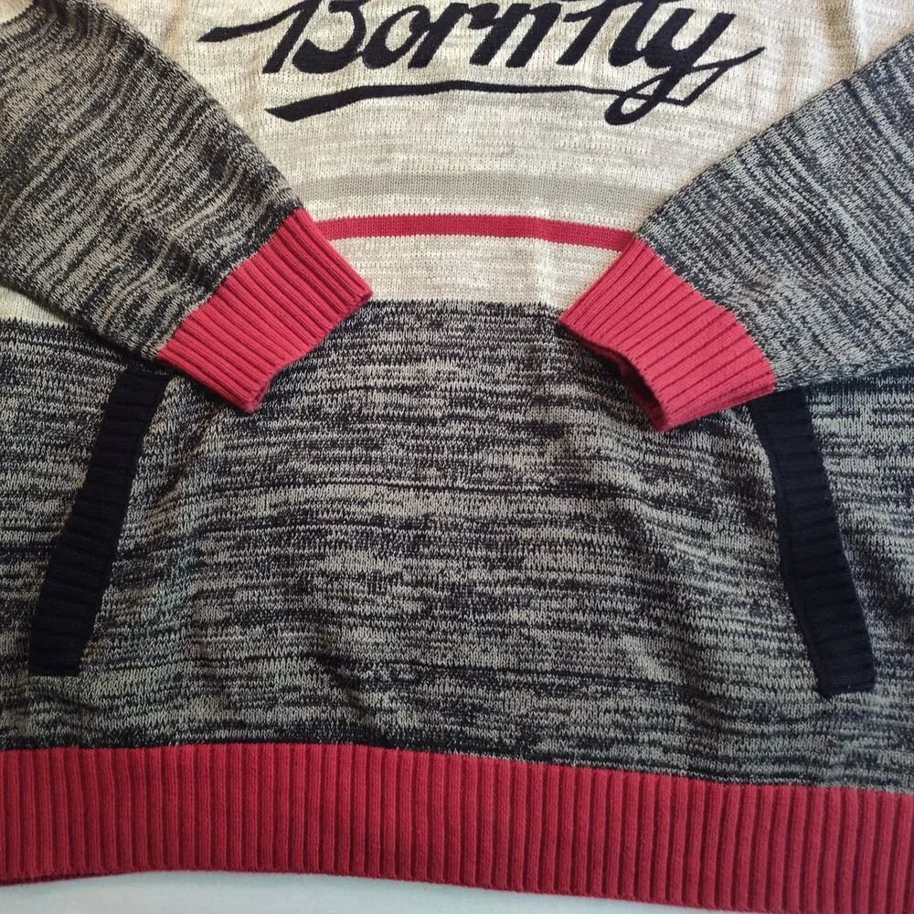 3XL Born Fly Script Sweater Y2K Color Block Street Wear Hip Hop BroCore